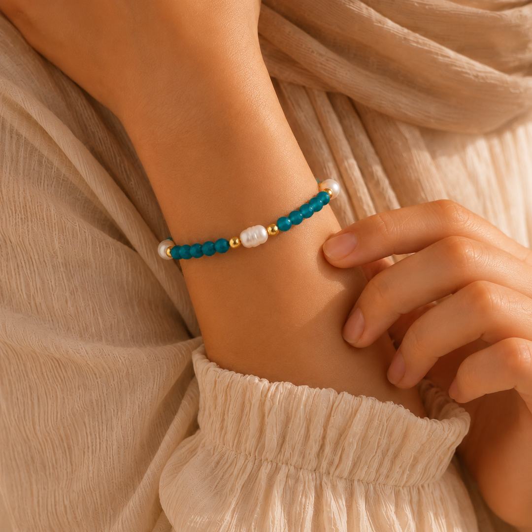 Bracelet en perles turquoise et nacre