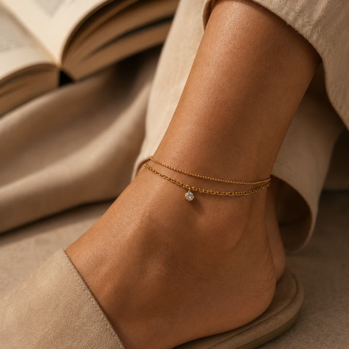Bracelet de cheville en couches avec coquillage en pétales blancs