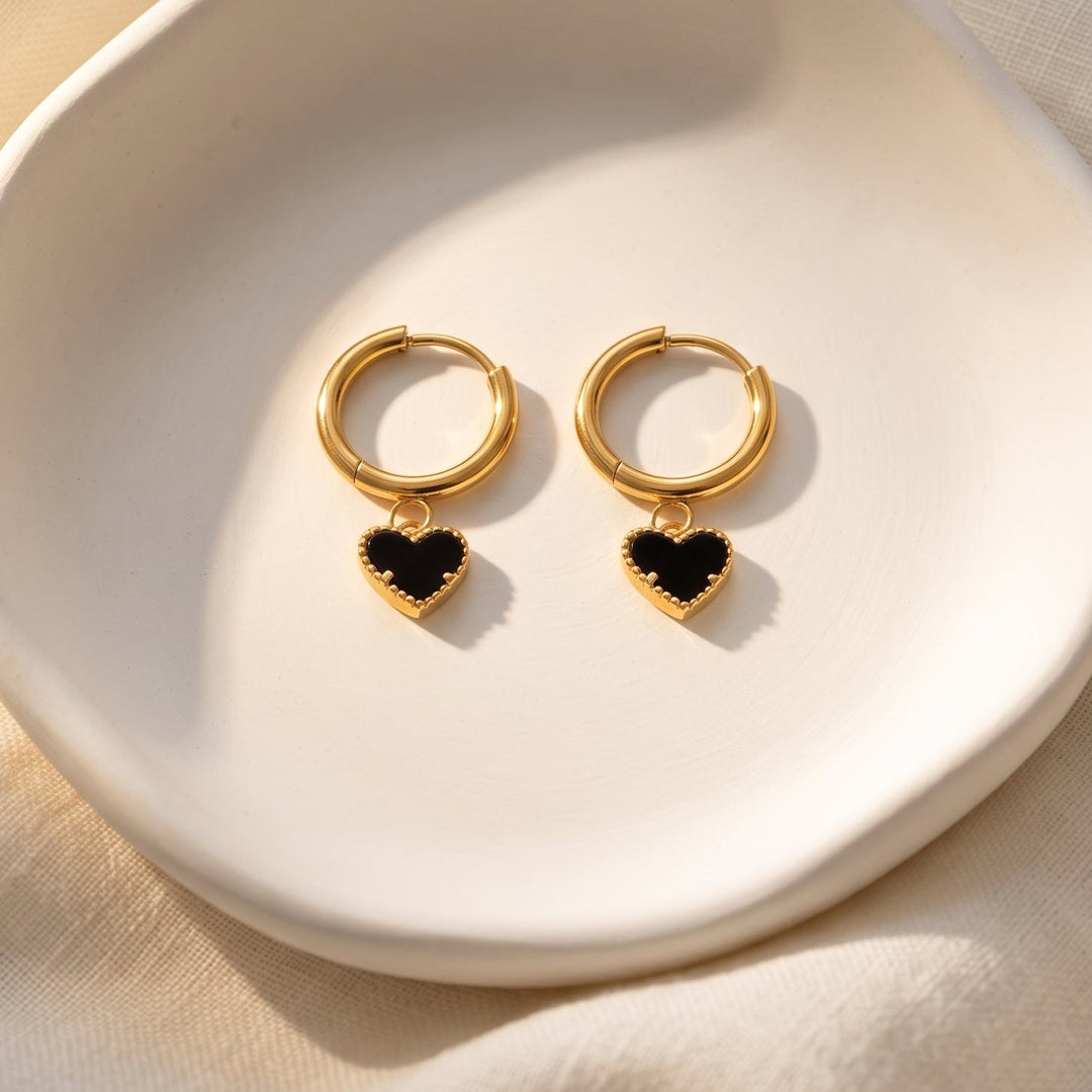 Boucles d'oreilles Halo Cœur Noir