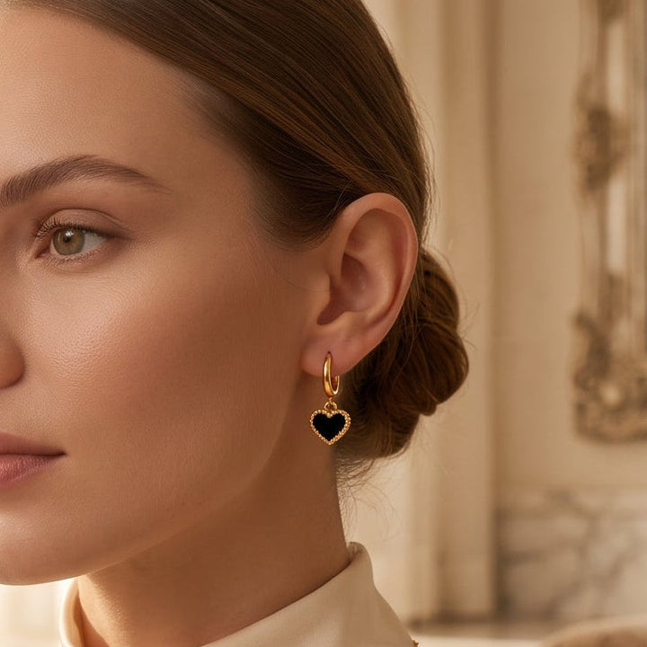 Boucles d'oreilles Halo Cœur Noir