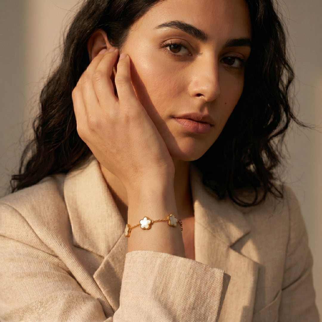 Bracelet Fleur Or & Blanc