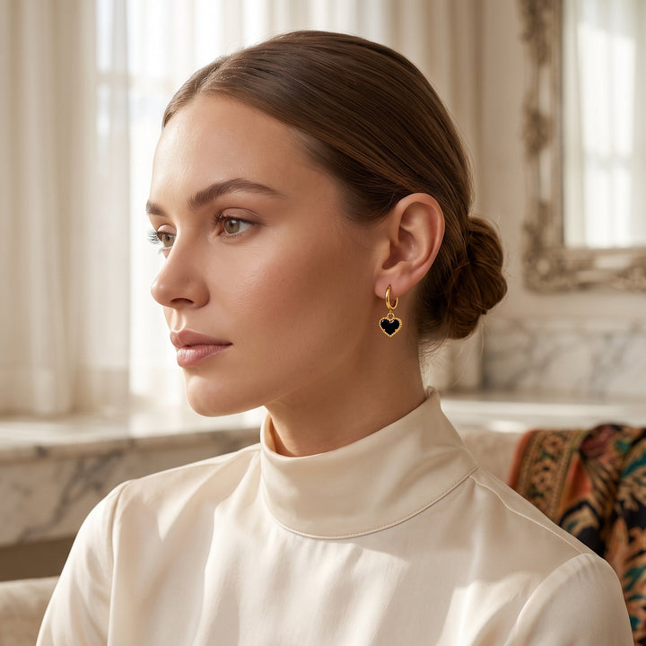 Boucles d'oreilles Halo Cœur Noir