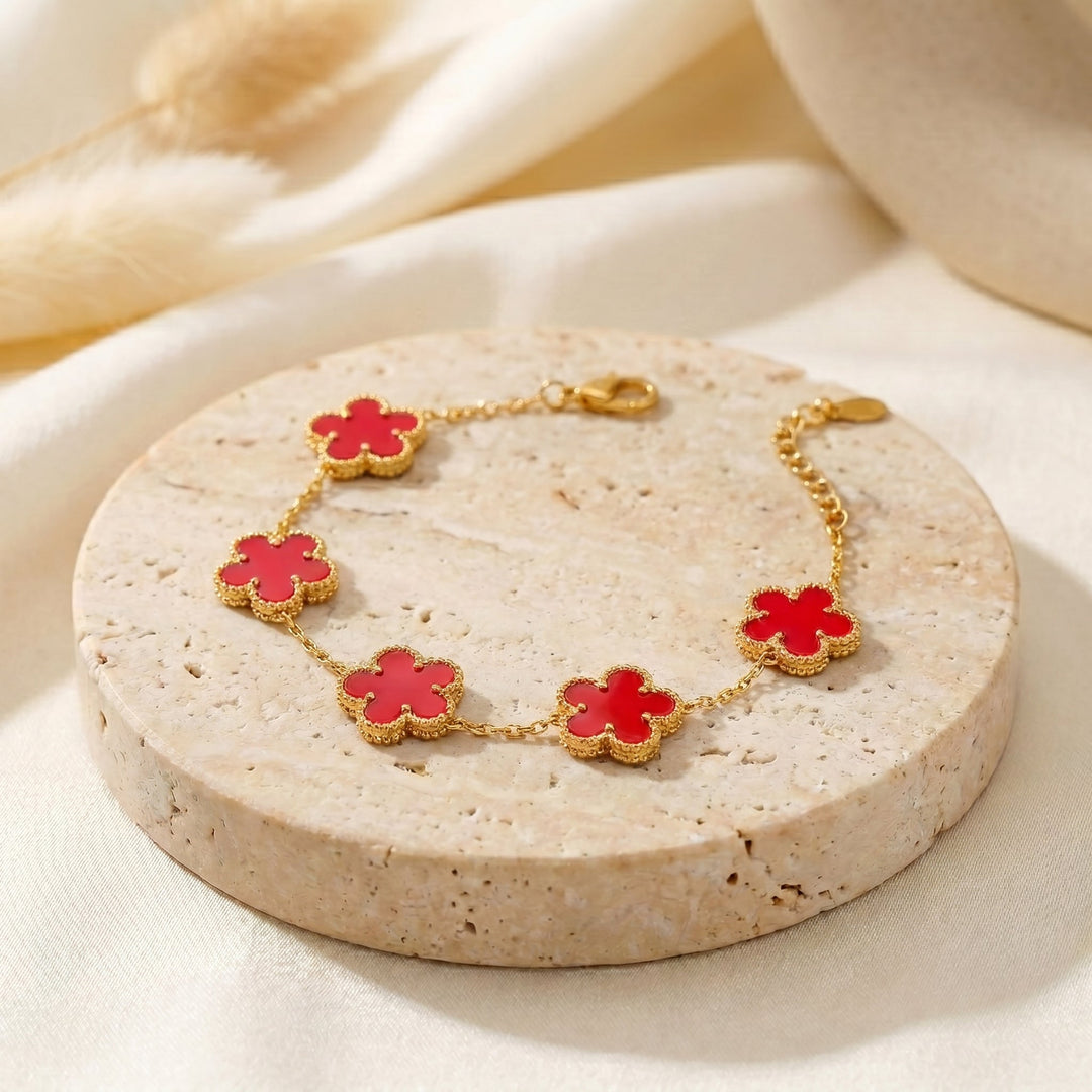 Bracelet Fleur Rouge & Or