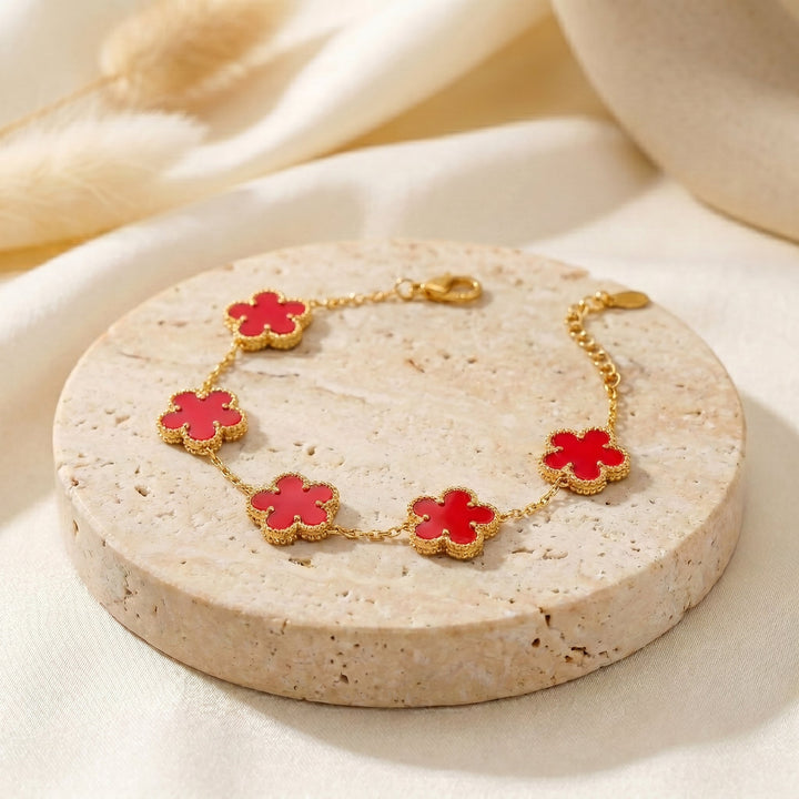 Bracelet Fleur Rouge & Or
