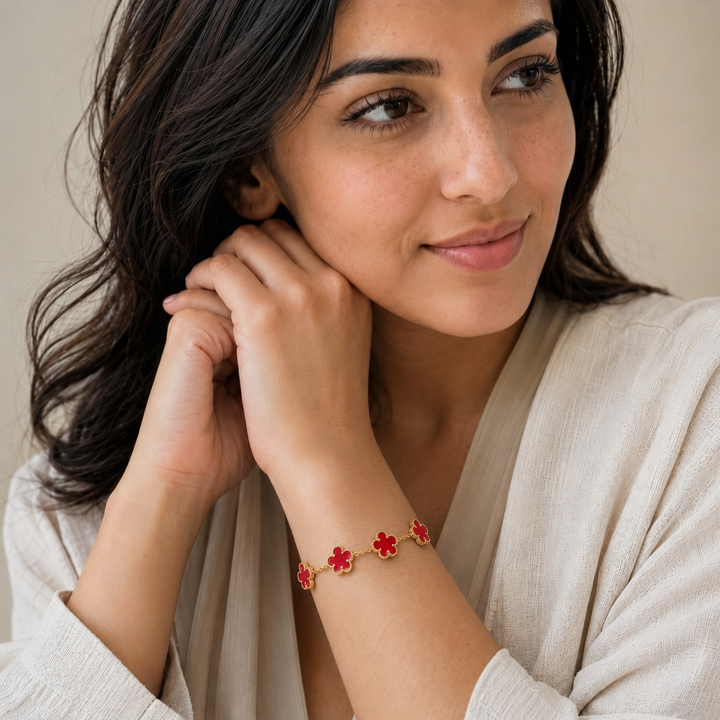Bracelet Fleur Rouge & Or