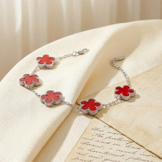 Bracelet Fleur Rouge et Argent