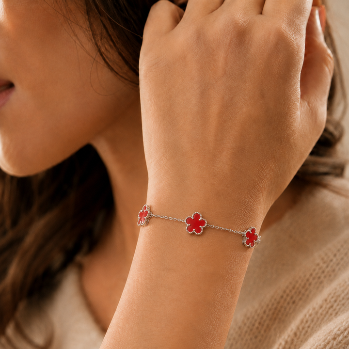 Bracelet Fleur Rouge et Argent