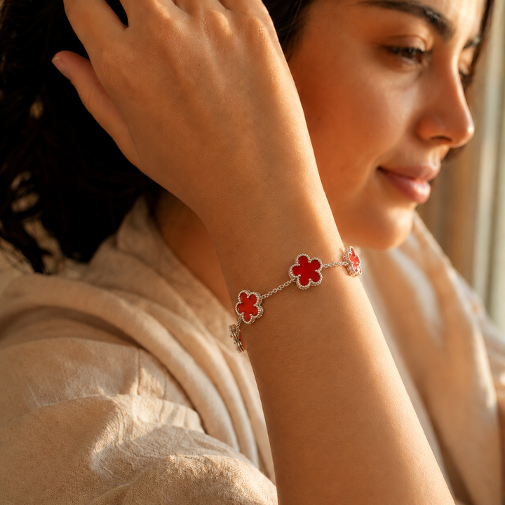 Bracelet Fleur Rouge et Argent