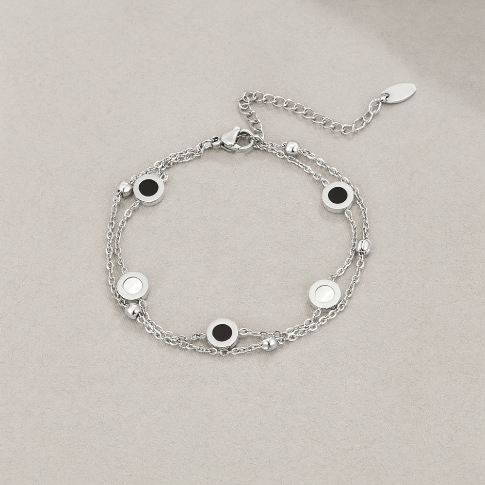 Bracelet en argent avec pierres onyx et blanches